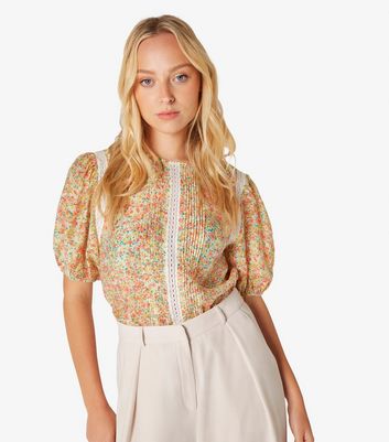 Apricot Off White Floral Lace Trim Top New Look