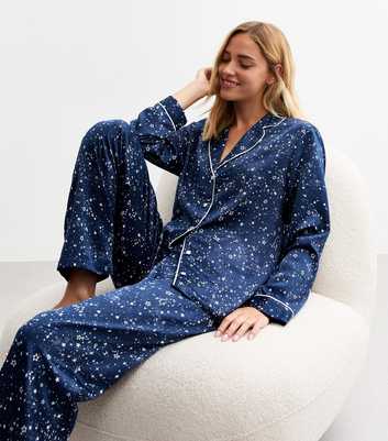 Blue Satin Star Print Pyjama Set