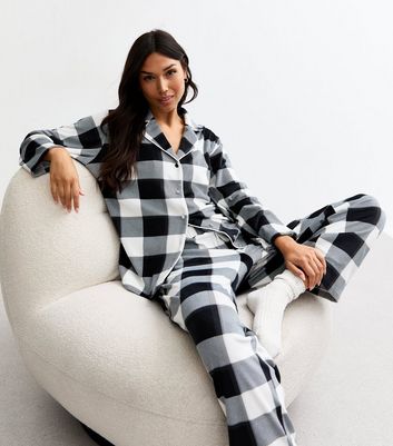 Black Fleece Check Pattern Pyjama Set New Look