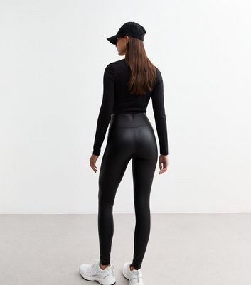 Black Wet Look High Waist Leggings New Look