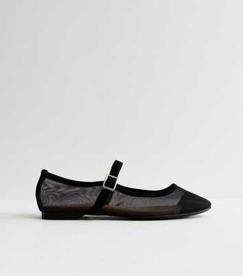 Black Mesh Mary Jane Ballet Pumps