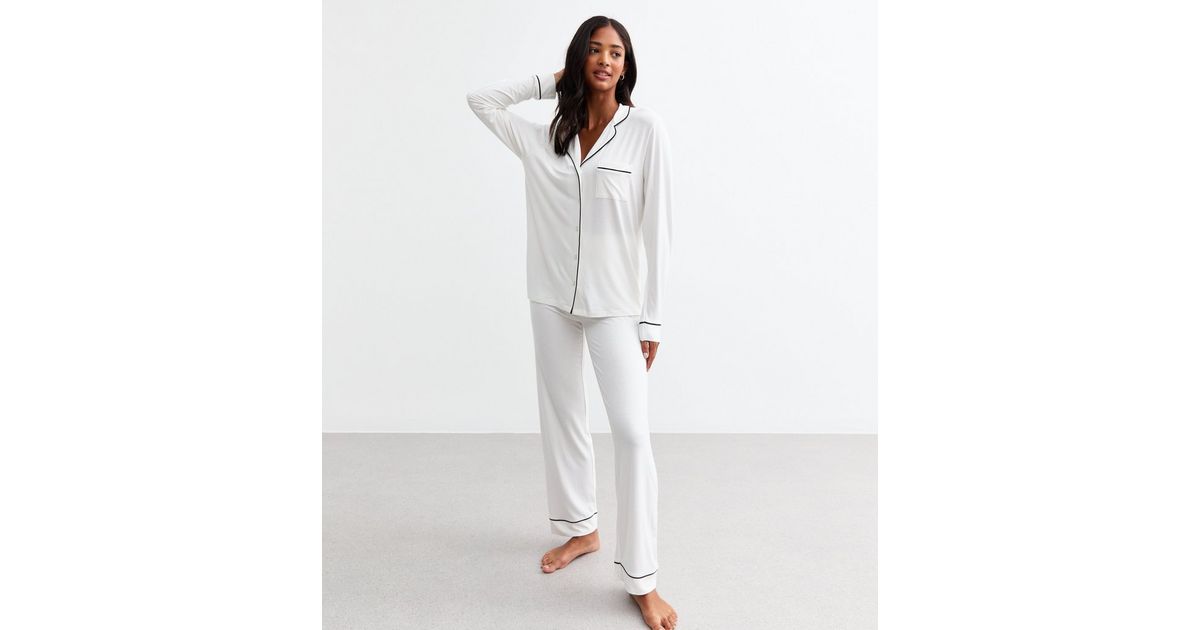 Off White Jersey Shirt Trouser Pyjama Set New Look
