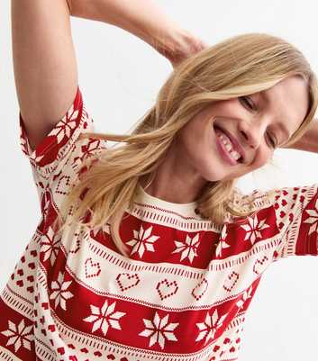 Red Christmas Jersey Fairisle Print Pyjama Set