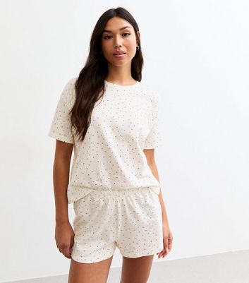 White Star Polka Dot Short Pyjama Set New Look