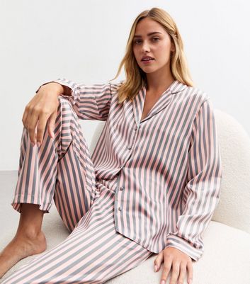 Pink Satin Striped Pyjama Set New Look