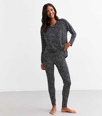 Black Soft Touch Abstract Print Pyjama Set