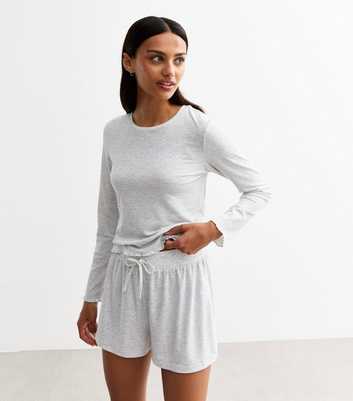 Grey Ribbed Stretch Jersey Short Pyjama Set