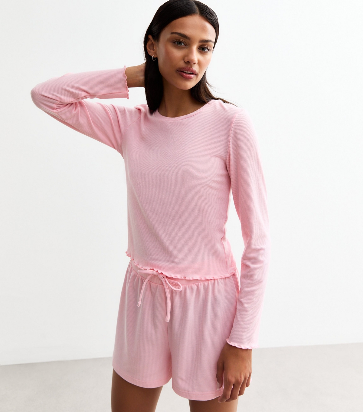 Women's Pink Ribbed Stretch Jersey Short Pyjama Set New Look