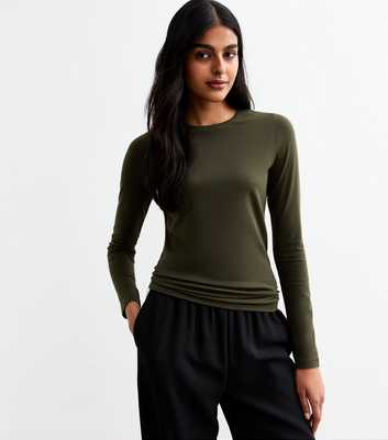 Cotton Blend Crew Neck Long Sleeved Top