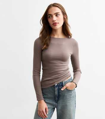 Mink Ribbed Crew Neck Long Sleeved Top