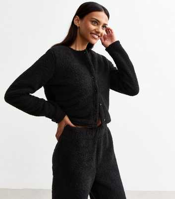 Black Sherpa Cropped Cardigan