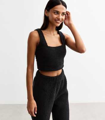 Black Sherpa Crop Top