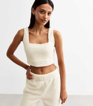 Off White Sherpa Crop Top