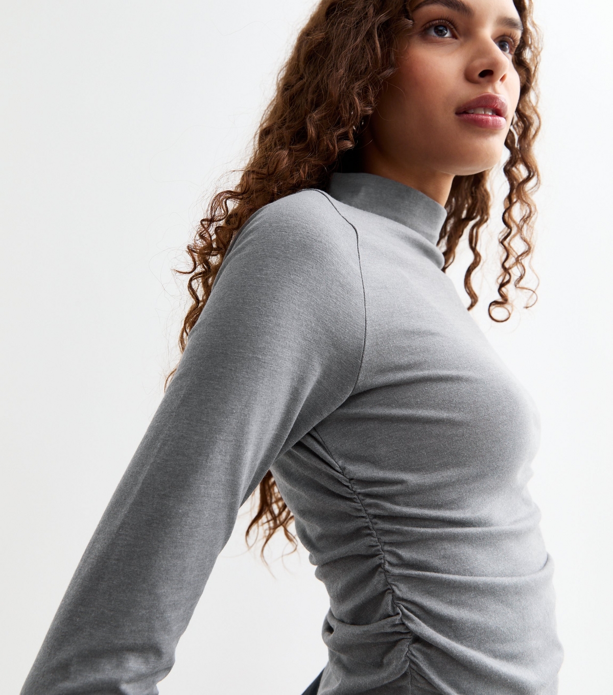 Women's Grey High Neck Ruched Long Sleeve Top New Look