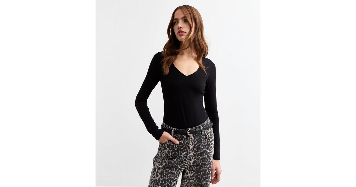 Vivo Basic Double Layered Long Sleeved Bodysuit - Black