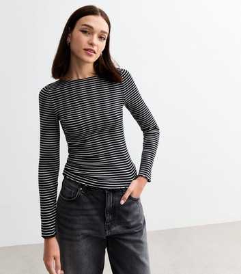 Black Ribbed Striped Long Sleeved Top