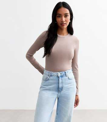 Mink Ribbed Crew Neck Long Sleeved Top