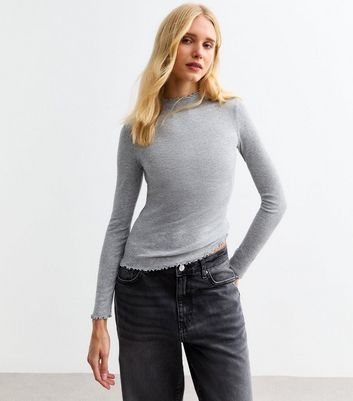 Grey Ribbed High Neck Long Sleeved Top | New Look