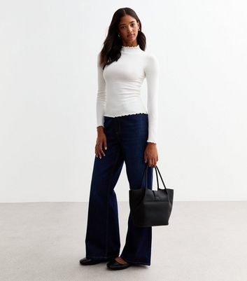 Off White Ribbed High Neck Long Sleeved Top | New Look