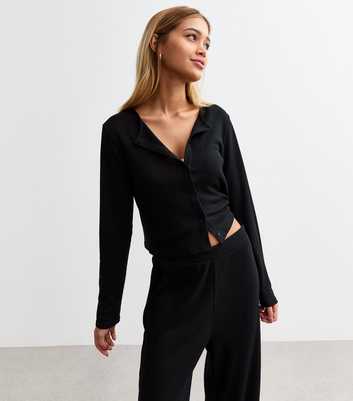 Black Waffle Rib Pyjama Cardigan