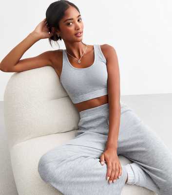 Grey Waffle Rib Wide Leg Pyjama Joggers