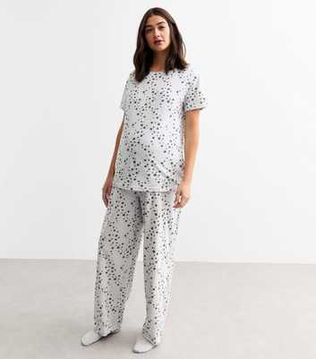 Maternity Grey Star Print Wide Leg Long Pyjama Set