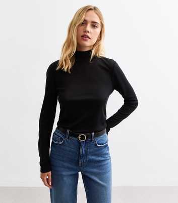 Black High Neck Long Sleeve Top