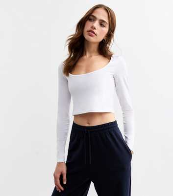 White Scoop Neck Jersey Crop Top