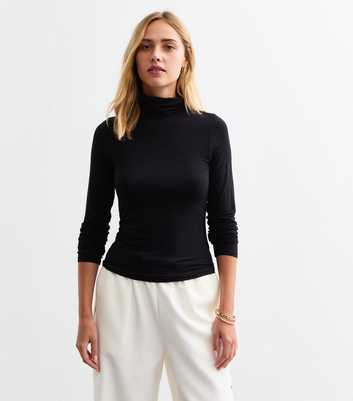 Black Long Sleeve Roll Neck Top