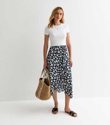 Sunshine Soul Navy Floral Midi Wrap Skirt 