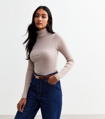 Mink Rib Roll Neck Top New Look