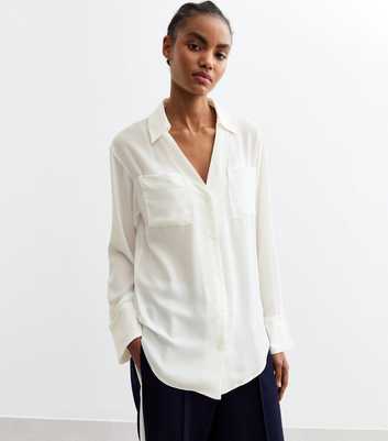 Tall White Chest Pocket Crepe Shirt