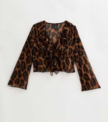 Petite Leopard Print Ruffle Trim Blouse