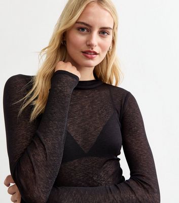 Black sheer long sleeve shirt online