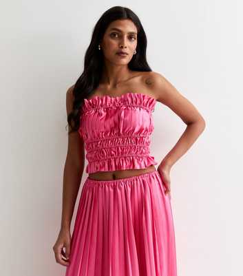 Gini London Mid Pink Ruched Satin Bandeau Top