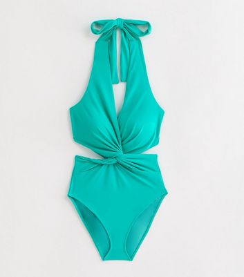 Gini London Turquoise Halterneck Swimsuit New Look