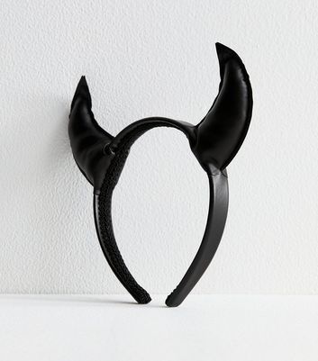 Black Leather-Look Devil Horn Halloween Headband New Look