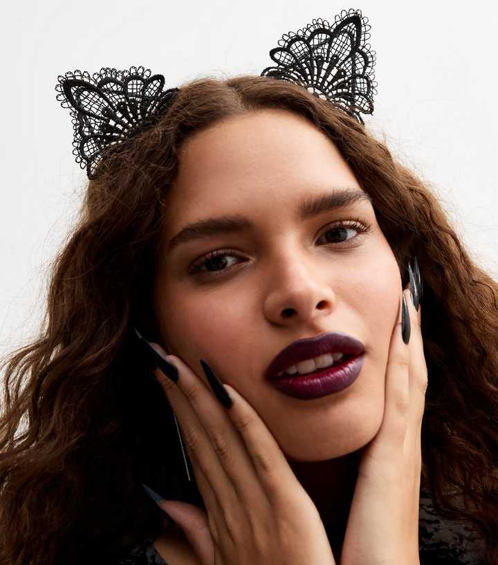 Black Lace Cat Ear Halloween Headband