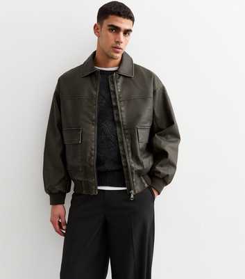 Black Regular Washed Effect Faux Leather Jacket