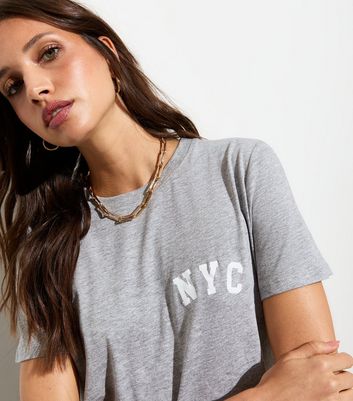 Grey Cotton NYC-Print T-Shirt New Look