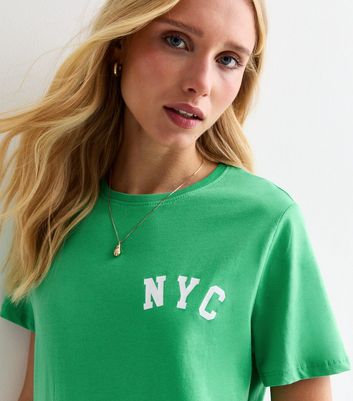 Green Cotton NYC-Print T-Shirt New Look