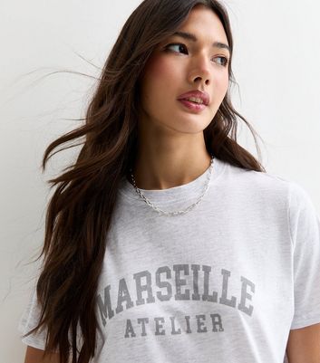 Pale Grey Cotton Marseille Slogan T-Shirt New Look