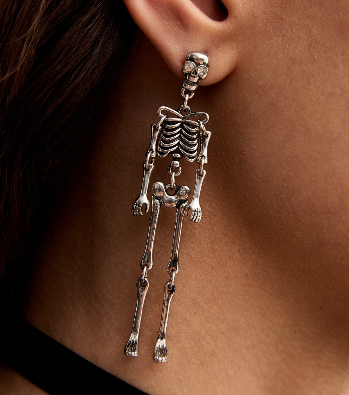 Silver Skeleton Halloween Earrings New Look