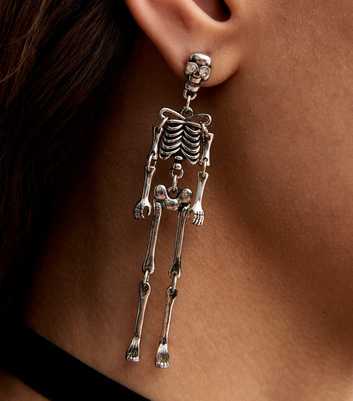 Silver Skeleton Halloween Earrings