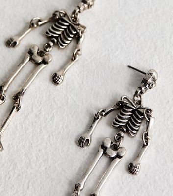 Silver Skeleton Halloween Earrings New Look