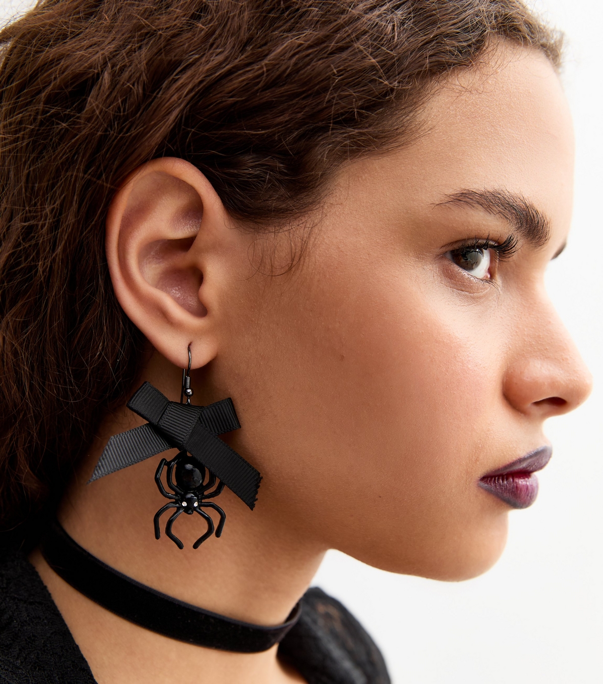 Black Bow Spider Halloween Earrings New Look