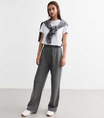 Grey Pintucked Wide Leg Joggers