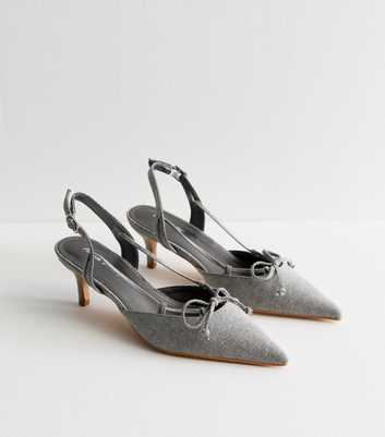 Public Desire Grey Denim Slingback Court Shoes