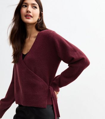 Burgundy wrap sweater hotsell