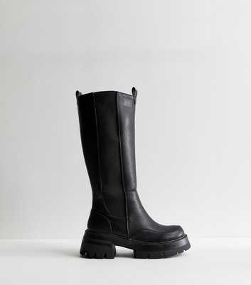 Public Desire Bryant Black Chunky Biker Knee High Boots